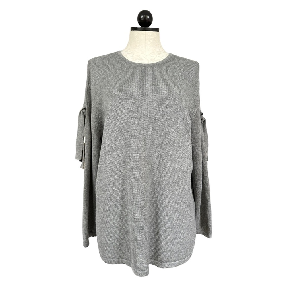 J. Jill Cotton Rayon Cold Shoulder Crew Neck Pullover Sweater Ties Gray Size XL - Picture 12 of 13